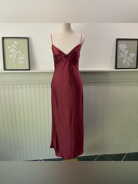 Princess Polly Burgundy Satin Maxi Dress Size 6 | Spaghetti Strap Gown